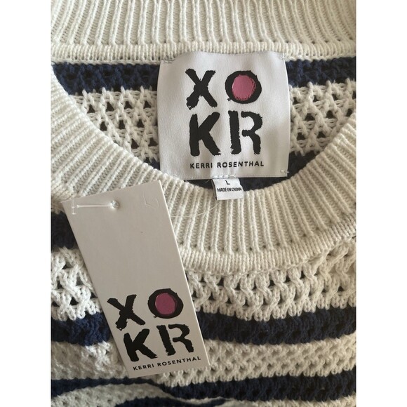 Kerri Rosenthal womens Smiley Face Cotton Open Knit Pullover Sweater size Large - Picture 3 of 5